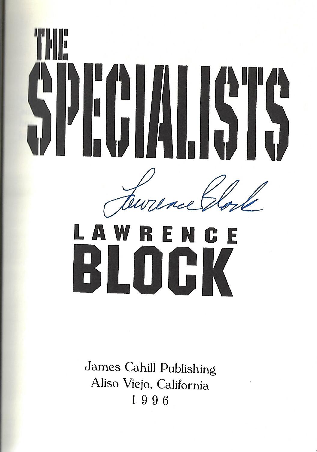 Lawrence Block / The Specialists Signed 1st Edition