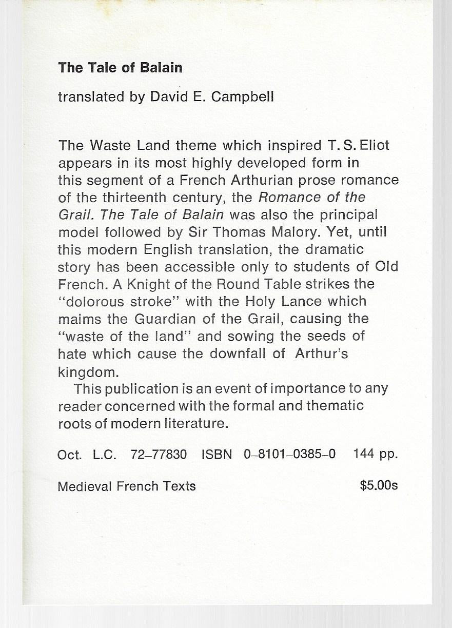 Translated: David E Campbell / The Tale of Balain 1st Edition