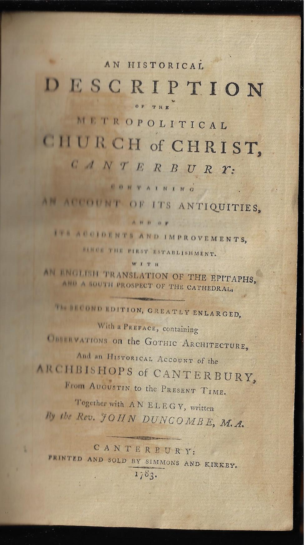 Rev John Duncombe / Historical Description of the Metropolitcal Church of Christ