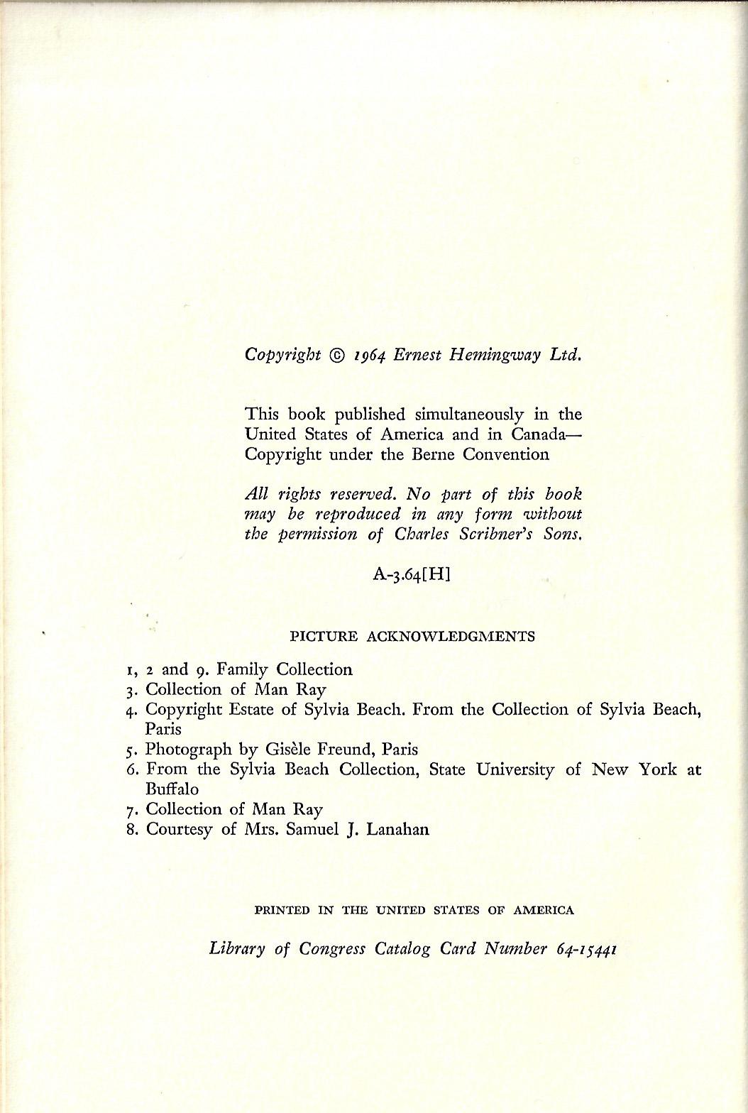 Ernest Hemingway / A Moveable Feast 1st Edition