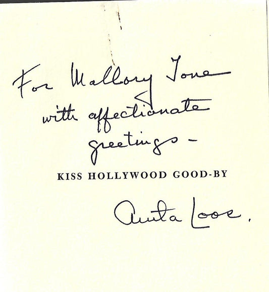 Anita Loos / Kiss Hollywood Good-by Signed